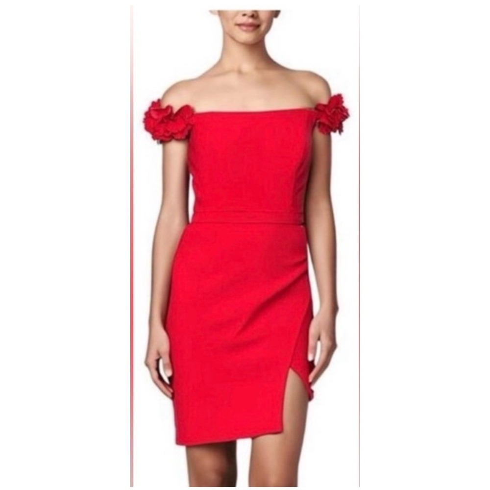 Aqua Formal Red Off the‎ Shoulder Dress Floral Detail Cocktail Party Size 6